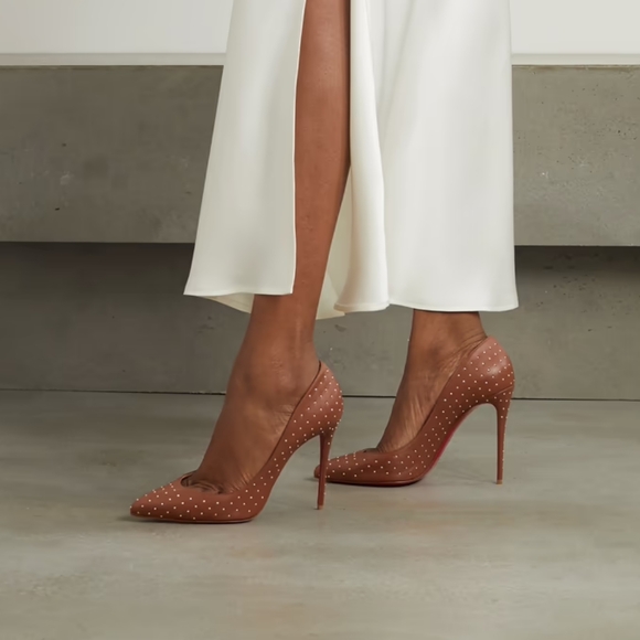 Christian Louboutin W/ Box Studded Brown Pigalle Follies Heels SIZE 7.5 EU 37.5 - Picture 2 of 11